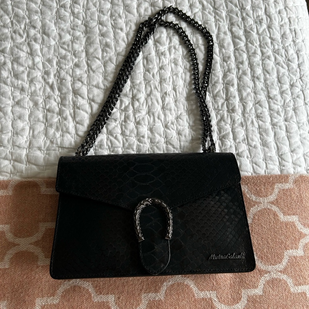 Genuine Leather Black Shoulder Bag with Textured Finish